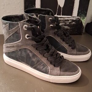 Zadig & Voltaire Black Croc-Embossed Ankle Boots